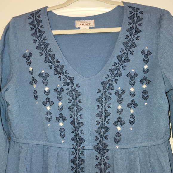 Ariat Tribal Tunic Size S Blue Embroidery & Beading High Low Peasant Bohemian - Picture 5 of 15